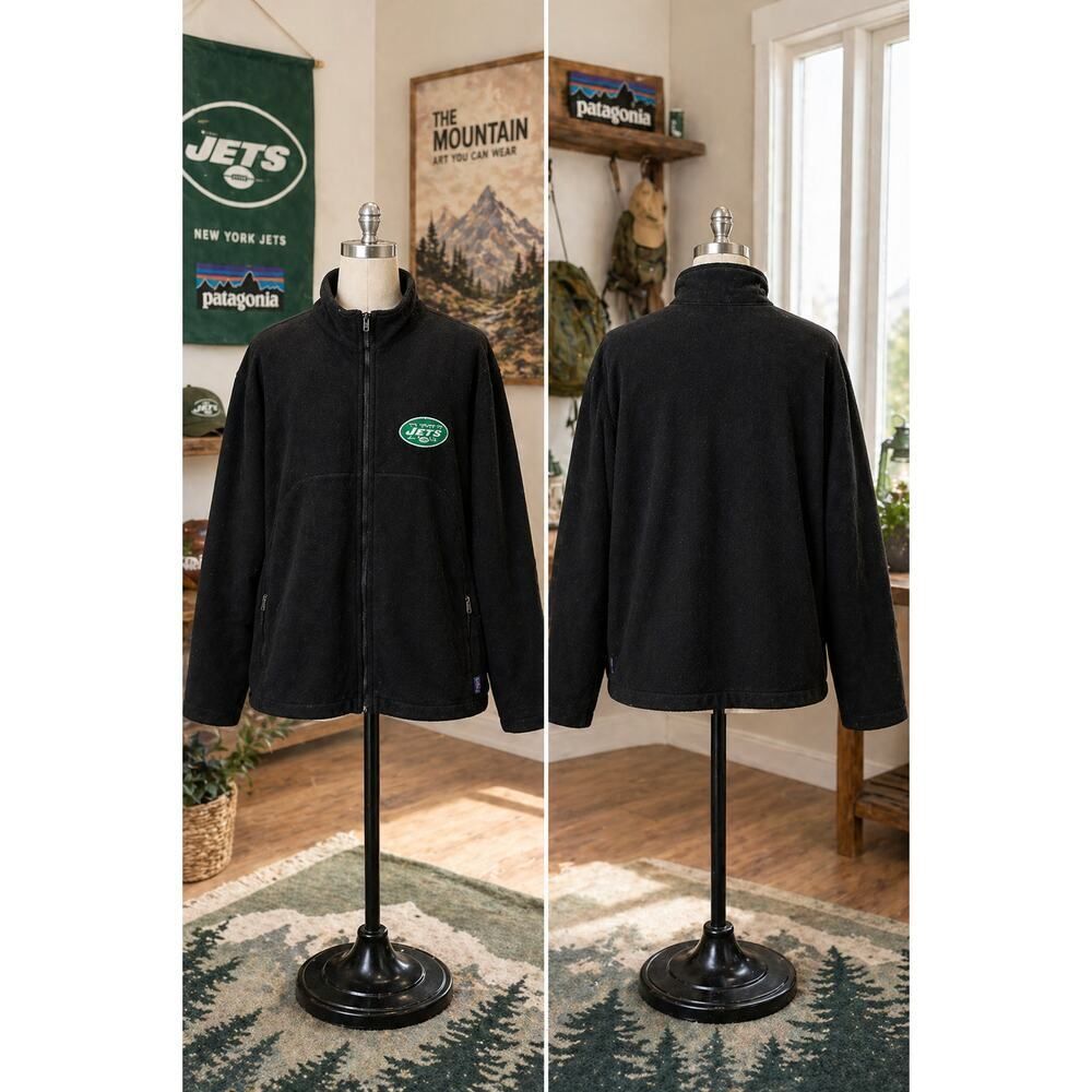 Patagonia Synchilla Fleece XL NY Jets Logo Full Zip Black Jacket